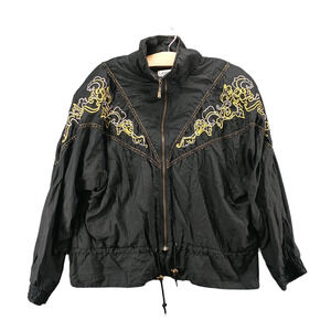 Lavon by Cheerful Corp Women's Track Jacket Black Large Long Sleeve Embroidered
